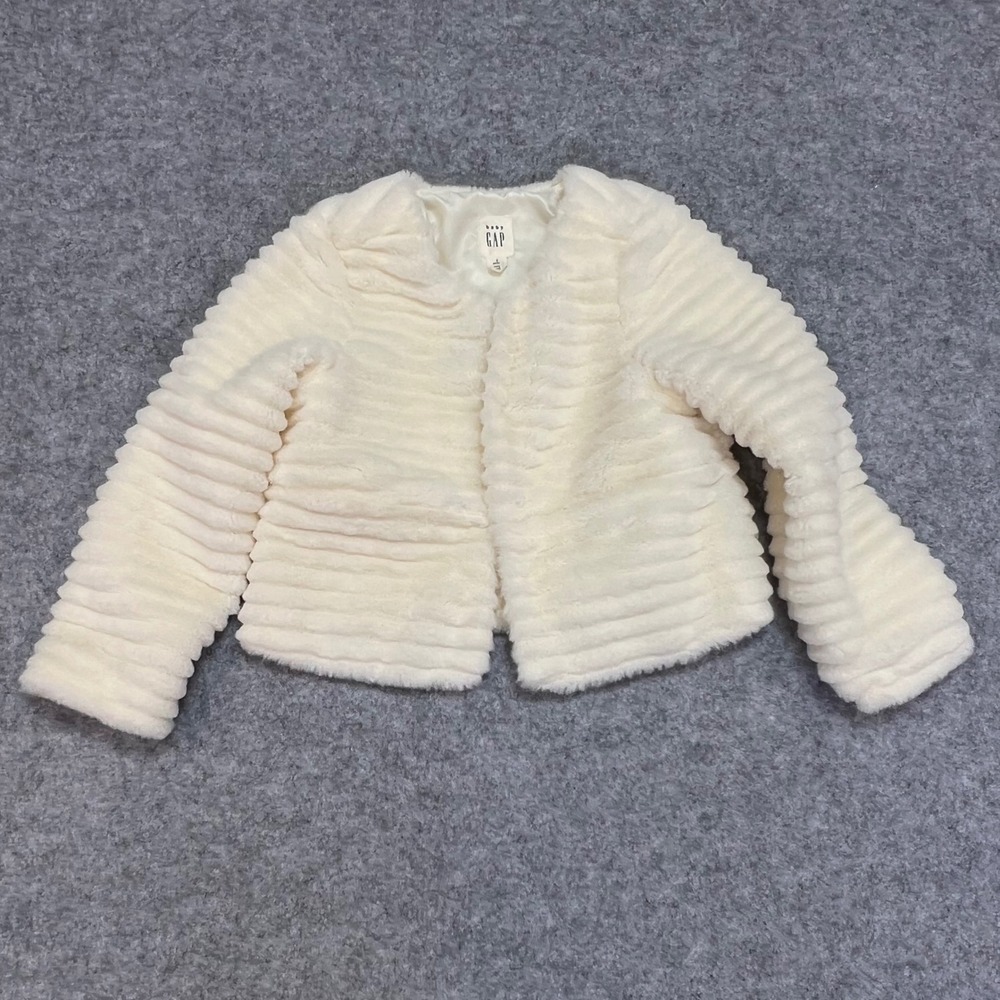 Baby Gap Toddler Girls Cream Faux Fur Formal Cozy Ribbed Jacket Size 4 Years‎